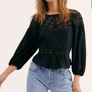 Free People Women’s Black Lace Accent Top